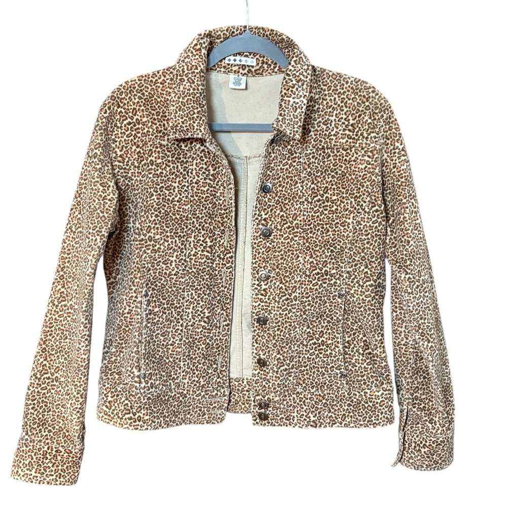Leopard Print Fine Ribbed Corduroy Cotton Spandex Jacket Sz M